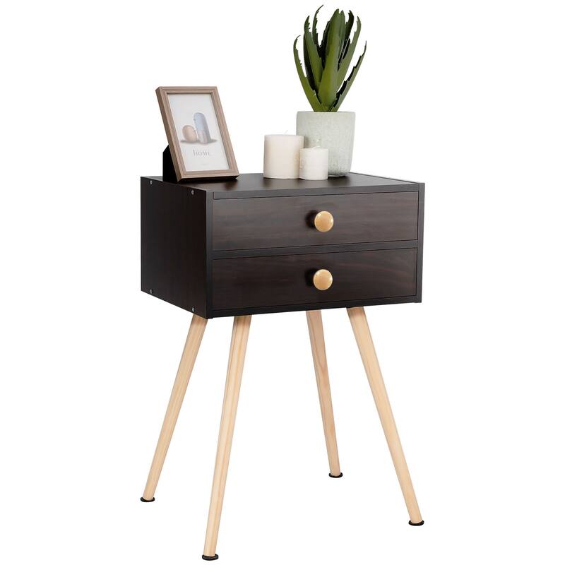 Costway Mid Century Modern 2 Drawers Nightstand Sofa Side Table End - See Details