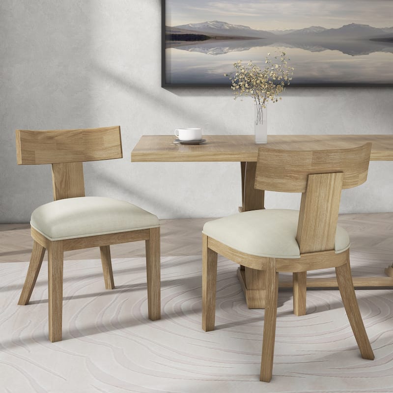 Fescue Fabric and Rubberwood Slat Back Upholstered Dining Chair (Set of 2) by Christopher Knight Home - Natural+Beige
