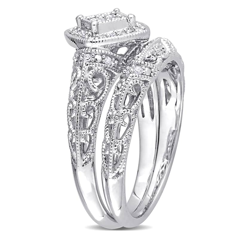 Miadora Sterling Silver 1/5ct TDW Diamond Vintage Bridal Ring Set