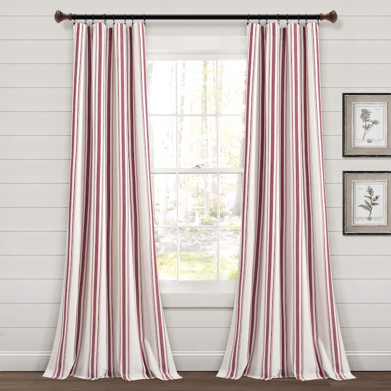 Lush Decor Farmhouse Stripe Yarn Dyed Cotton Window Curtain Panel Pair - 84" x 42" - Red