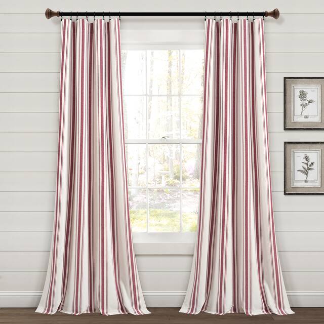 Lush Decor Farmhouse Stripe Yarn Dyed Cotton Window Curtain Panel Pair - 95" x 42" - Red