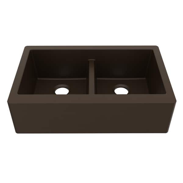 slide 2 of 18, Karran Farmhouse Apron Front Quartz Double Bowl Kitchen Sink Brown