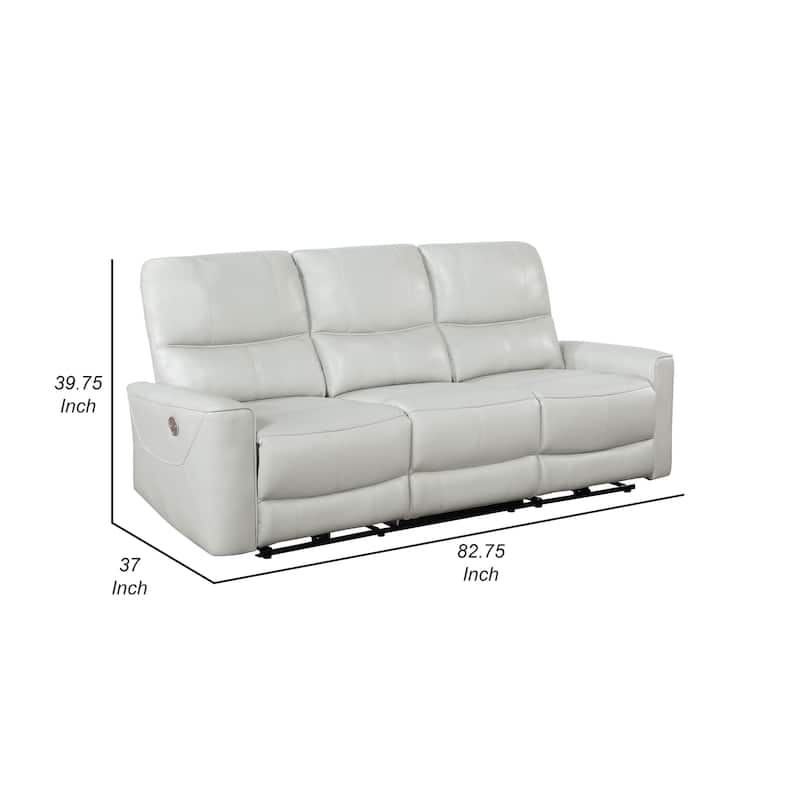 Lima Power Recliner Sofa, Ivory Faux Leather, USB Port, Cushions, 83 Inch