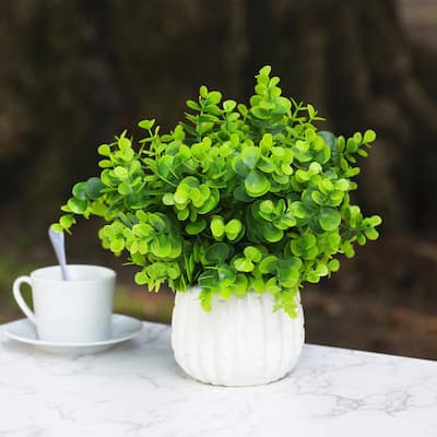 Enova Home Green Artificial Eucalyptus Grass Topiary Arrangement in Ceramic Pot for Home Decór Office Decoration