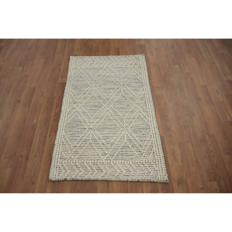 Hand Knotted Oriental 100% Wool Carpet Modern Geometric Beige & Ivories Modern Gotti Design Area Rug - 3' 7'' X 2' 2''