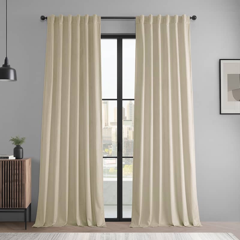 Exclusive Fabrics Basic Deluxe Velvet Room Darkening Curtain Pair - 2 Panels Window Curtains - Light Ivory - 50 X 96