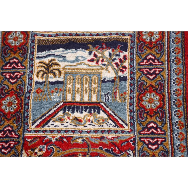 Red Pictorial Animals Kashan Turkish Area Rug Machine Made Carpet - 9'7" x 13'2"