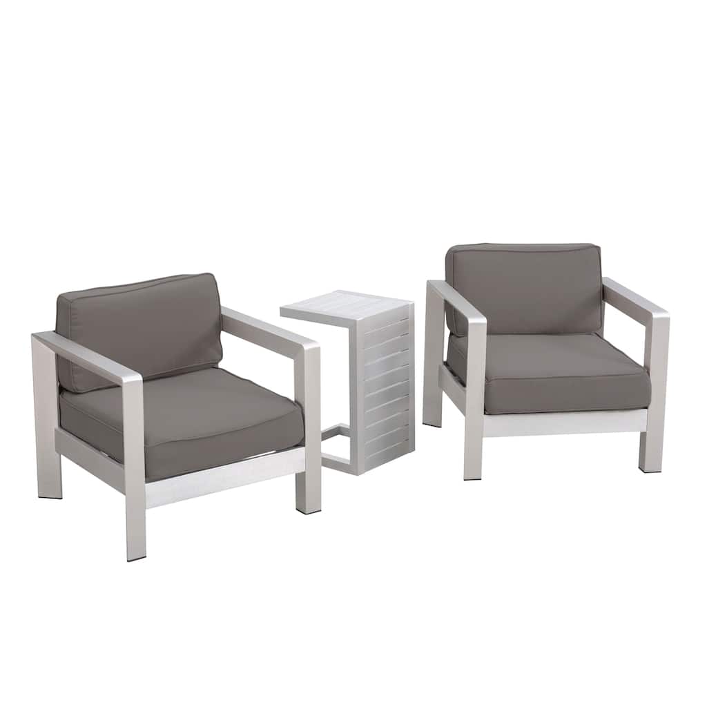 Aviara Outdoor Aluminum Club Chairs with Side Table by Christopher Knight Home