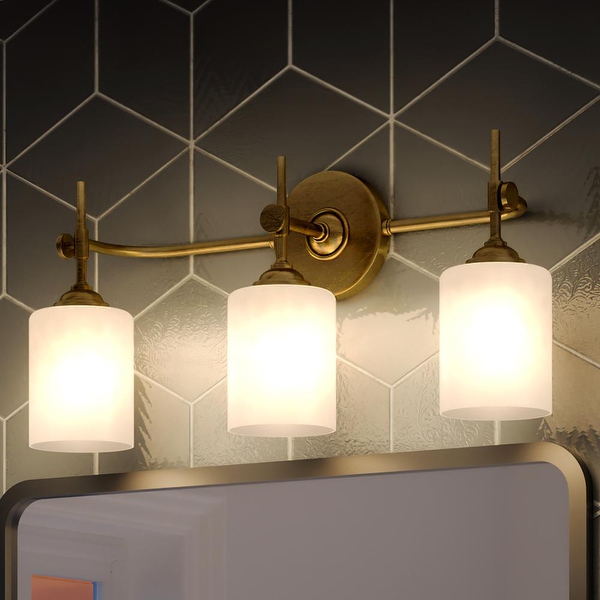 Luxury Mid Century Modern Bath Vanity Light 10 H x 22.5 W with Cosmopolitan Style Rustic Brass by Urban Ambiance BWQ3491