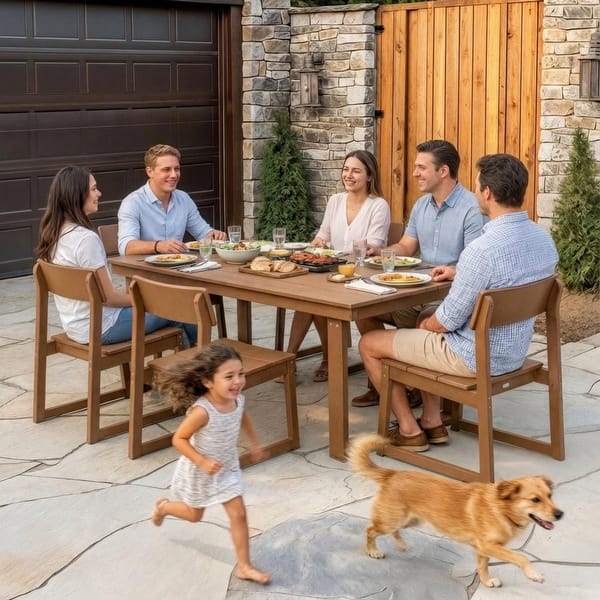 brown patio table 6 seater with umbrella Brown Patio Dining Set with 6 Armless Chairs & Umbrella Hole, 7-Piece Outdoor  Dining Table and Chairs Set - On Sale - Bed Bath & Beyond