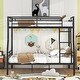 preview thumbnail 2 of 9, Minimalist Design Full XL Over Queen Metal Bunk Bed with Ladder,Streamlined Frame and Full Length Gridded Guardrails