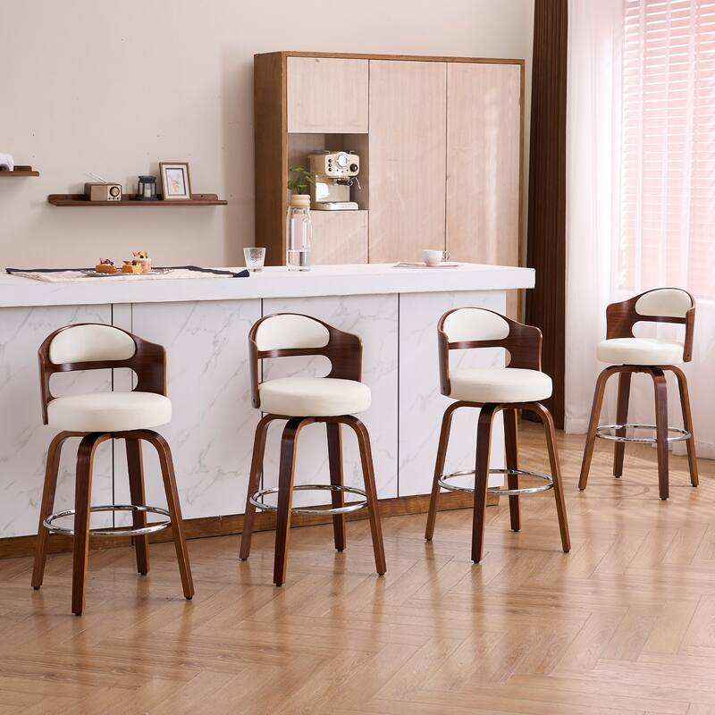 FERPIT 26"/30" Faux Leather Swivel Counter Bar Stools with Bentwood Legs (Set of 2)