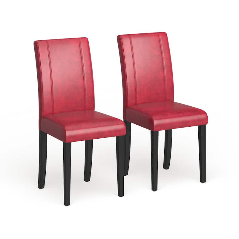 Roundhill Furniture Urban-Style Solid Wood Leatherette Small Padded Parson Chairs (Set of 2) - Red