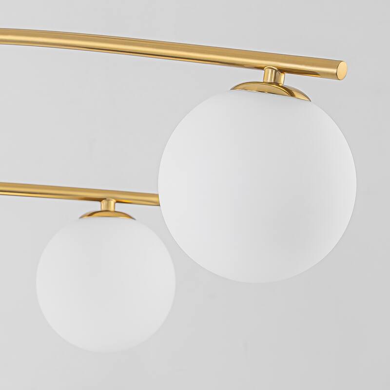 Modern Brass Sputnik Linear Opal Frosted Glass Globe Semi-Flush Mount Light