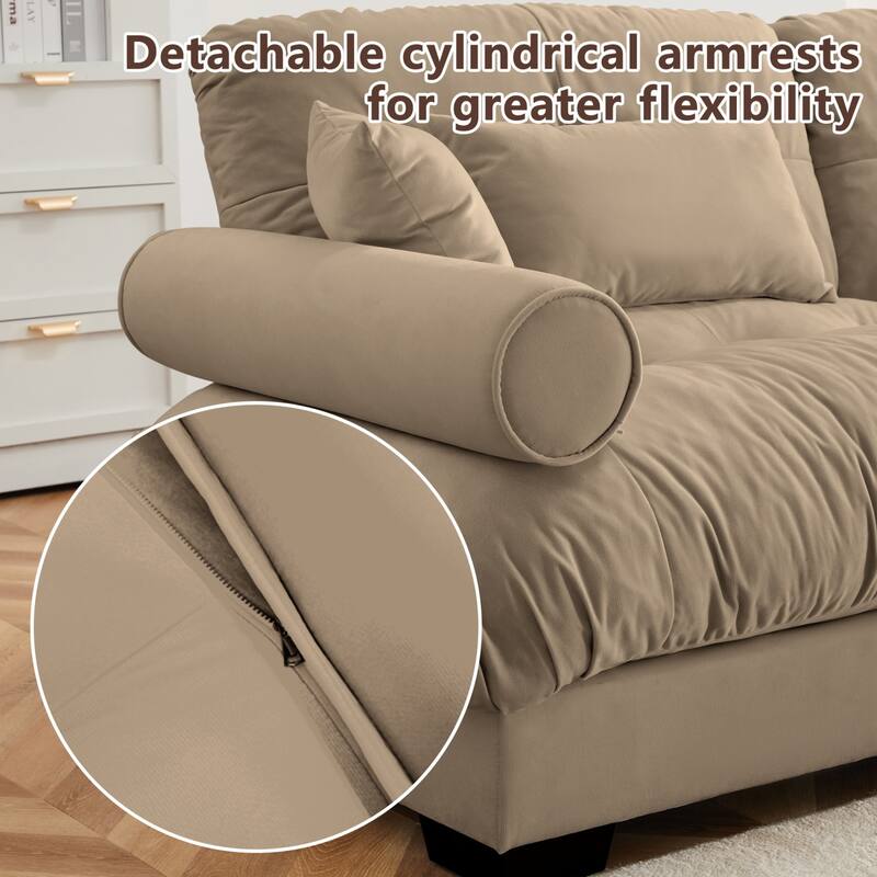 L-shaped Convertible Velvet Sectional Cloud Sofa with Ottoman & Pillows
