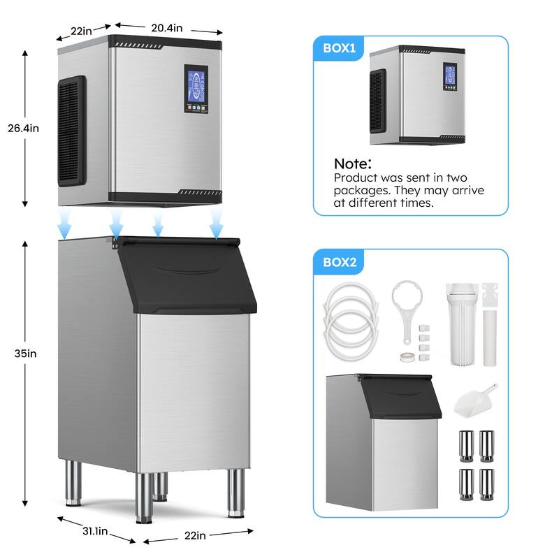 680 LBS/24H Commercial Ice Maker Machine with 560 LBS Storage Bin, Self-Cleaning