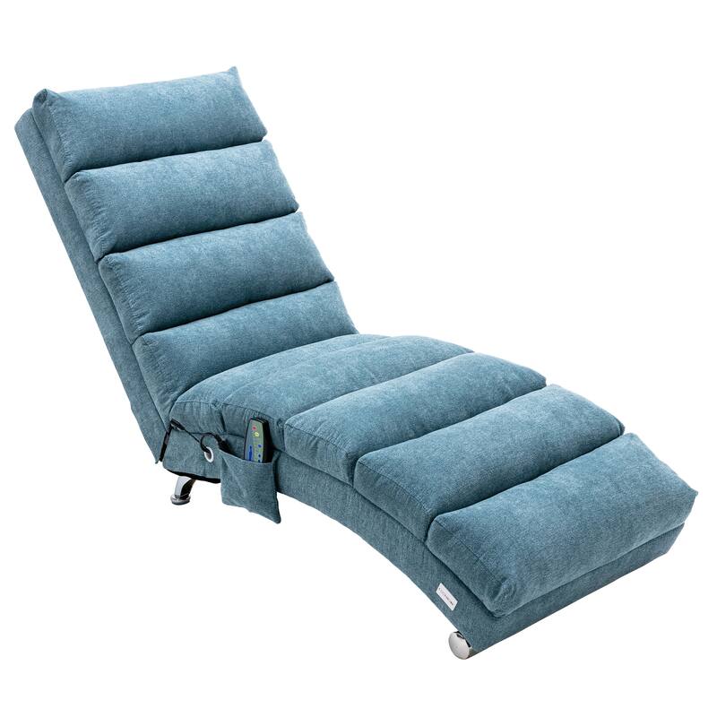 Blue 21.65" High Back Upholstered Chaise Lounge Chair with Massage
