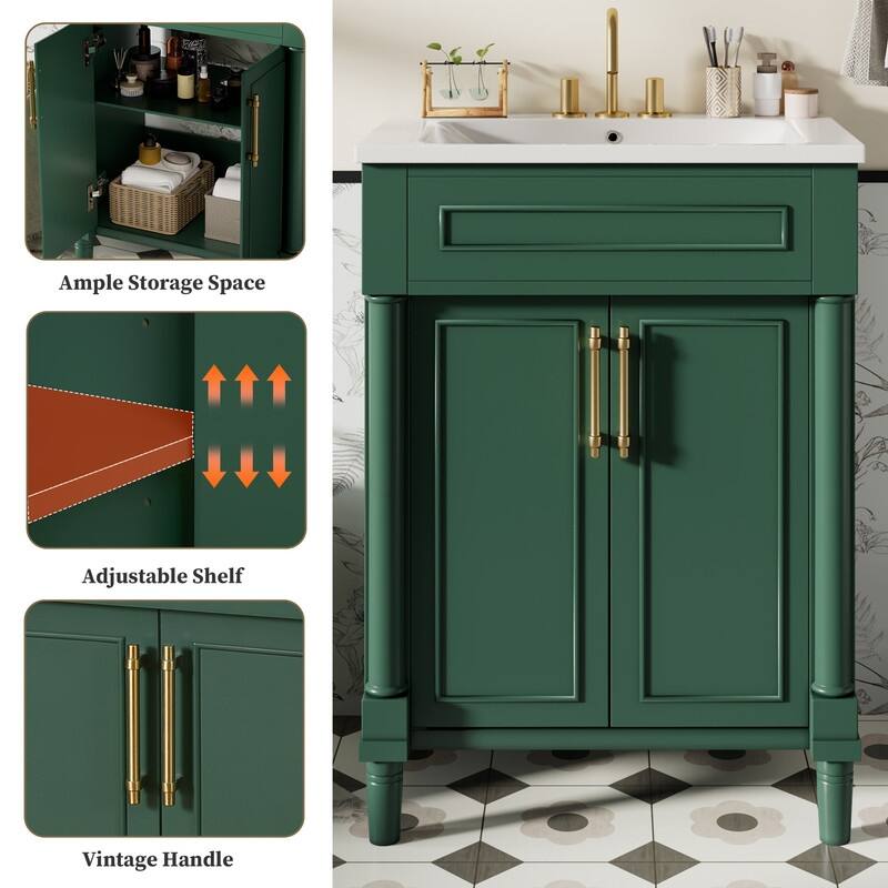24" Bathroom Vanity with Integrated Ceramic Sink, 2 Doors