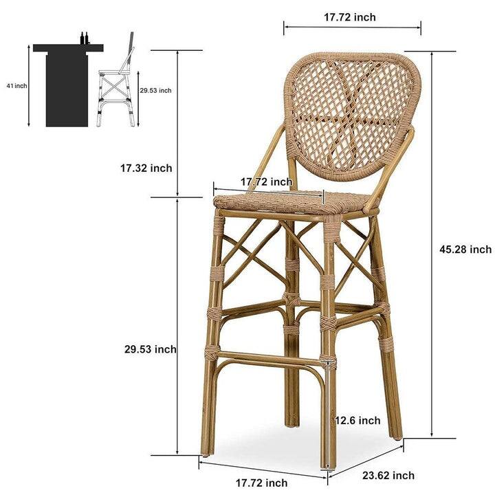 PURPLE LEAF 2 Set of Outdoor Barstools,Bamboo Bistro Dining Chair,Cushion Included