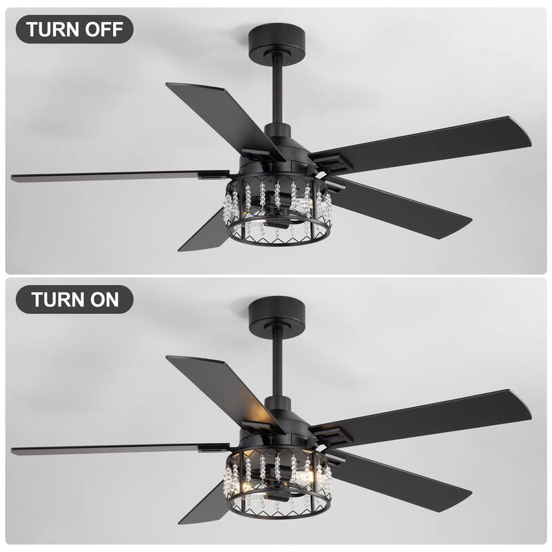 52-inch Reversible 5-Blade Crystal Ceiling Fan with Remote and Light Kit