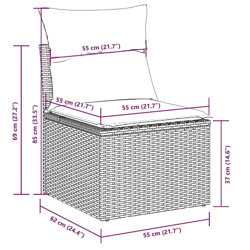 11 Piece Garden Sofa Set with Cushions - 21.7 x 39.4 x 28.7 in