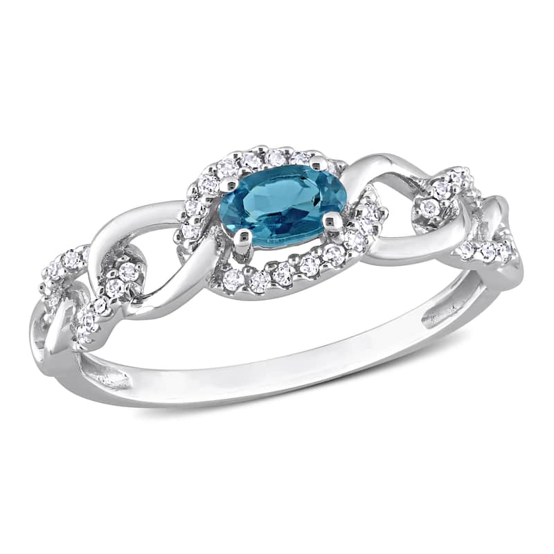 Miadora 10k White Gold London Blue Topaz and 1/8ct TDW Diamond Stackable Link Ring