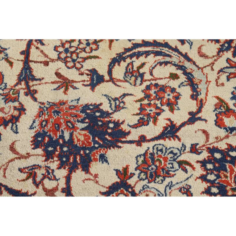 Hand Knotted Oriental 100% Wool Carpet Traditional Floral Beige & Ivories Isfahan Area Rug - 12' 0'' X 8' 7''