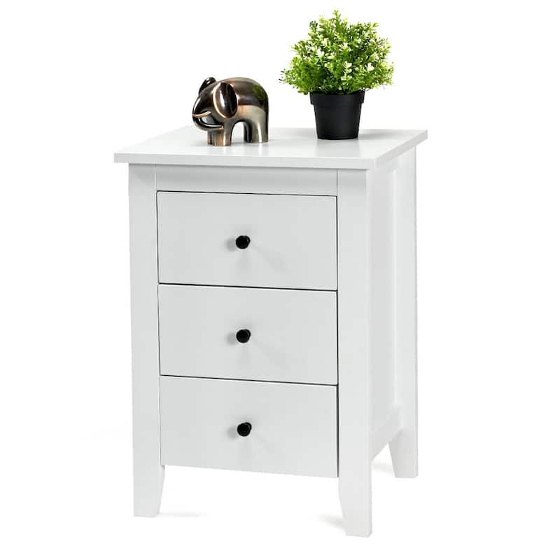Costway 1PC/2PCS Nightstand End Beside Sofa Table w/ 3 Drawers Bedroom