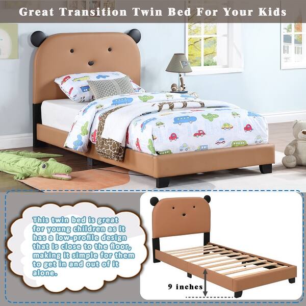 slide 2 of 7, Sheep Design Headboard Upholstered Platform Bed, Twin, Brown Brown - Twin