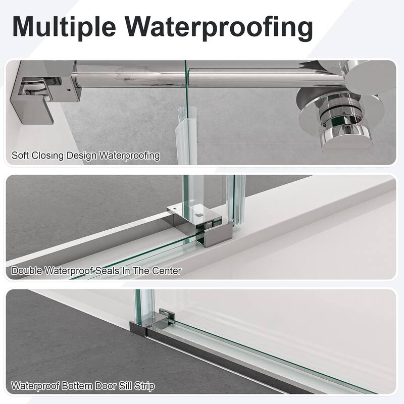 GDFStudio - Modern America Design Frameless Double Sliding Shower Door with 5/16" SGCC Tempered Glass & Stainless Steel Hardware