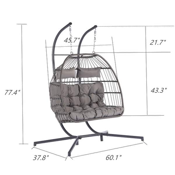 2 Person Wicker Swing Double Egg Chair with Stand, Light Gray Hanging