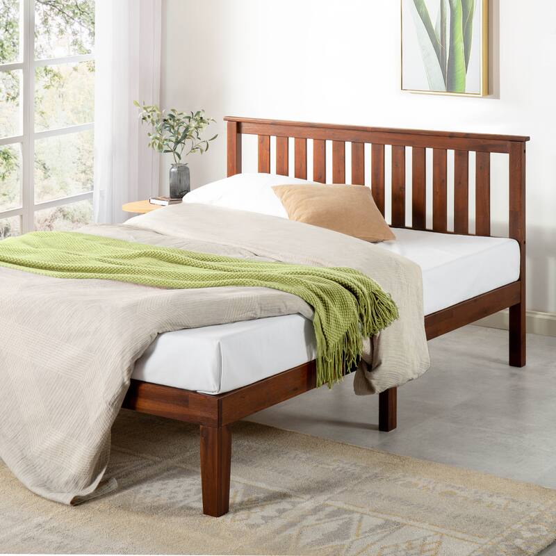 Solid Wood Platform Bed with Paneled Headboard Multiple Colors