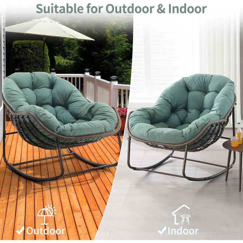 Outdoor rattan rocking chair, padded penguin rocking chair,lounge chair Outdoor for Front Porch,Living Room,Patio,Garden