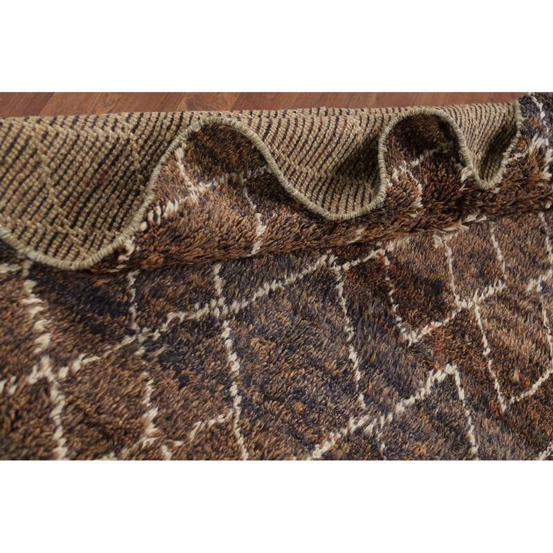 All-Over Brown Moroccan Area Rug Hand-Knotted Wool Carpet - 8'1" x 10'11"