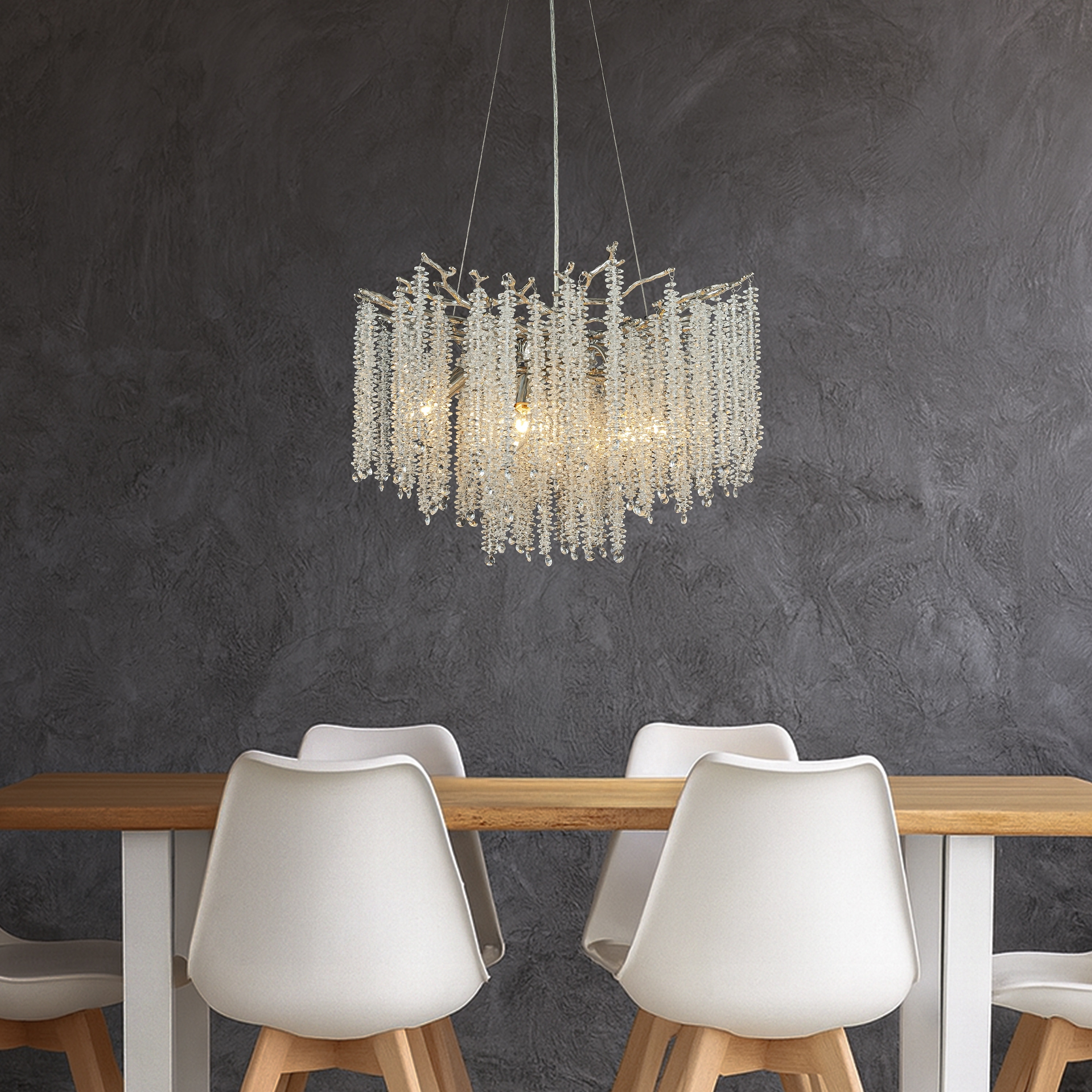 Modern Glam Crystal Chandelier Antique Brass/Polished Nickel Branch Style Pendant Ceiling Light for Dining Room Bedroom