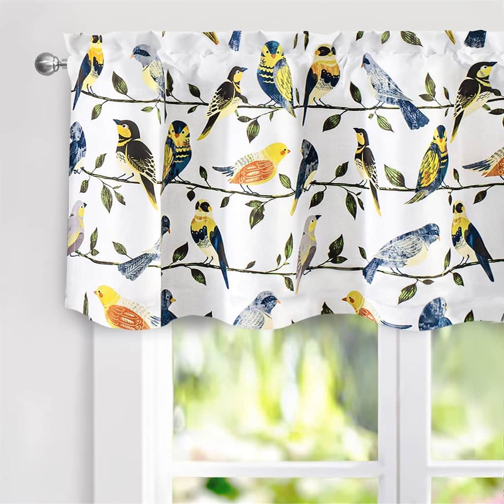 DriftAway Maeve Bird and Branch Printed Pattern Lined Blackout Thermal Insulated Window Curtain Valance