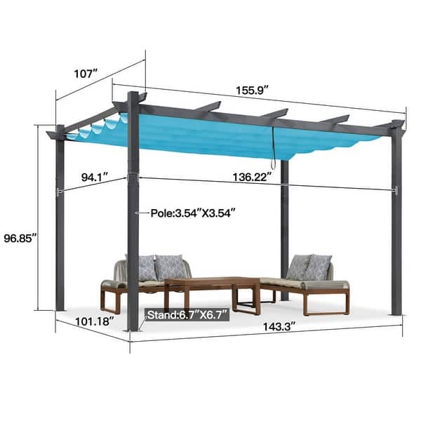 dimension image slide 19 of 21, PURPLE LEAF Gazebo Outdoor Retractable Modern Large Size Pergola w Lights