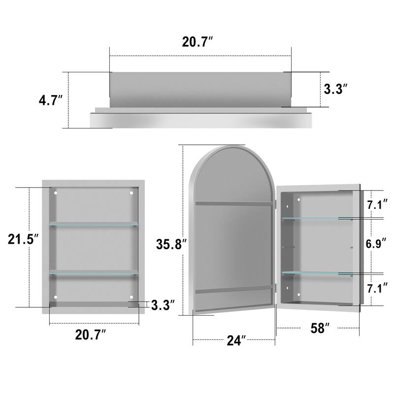 Set of 2 Recessed Metal Framed Medicine Cabinet