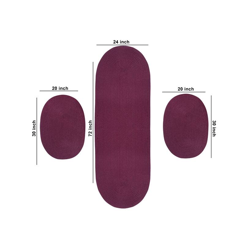 Better Trends Country Braid 100% Polypropylene 3 Pc Set Stain Resistant, Double Sided Reversible Indoor Area Utility Rug