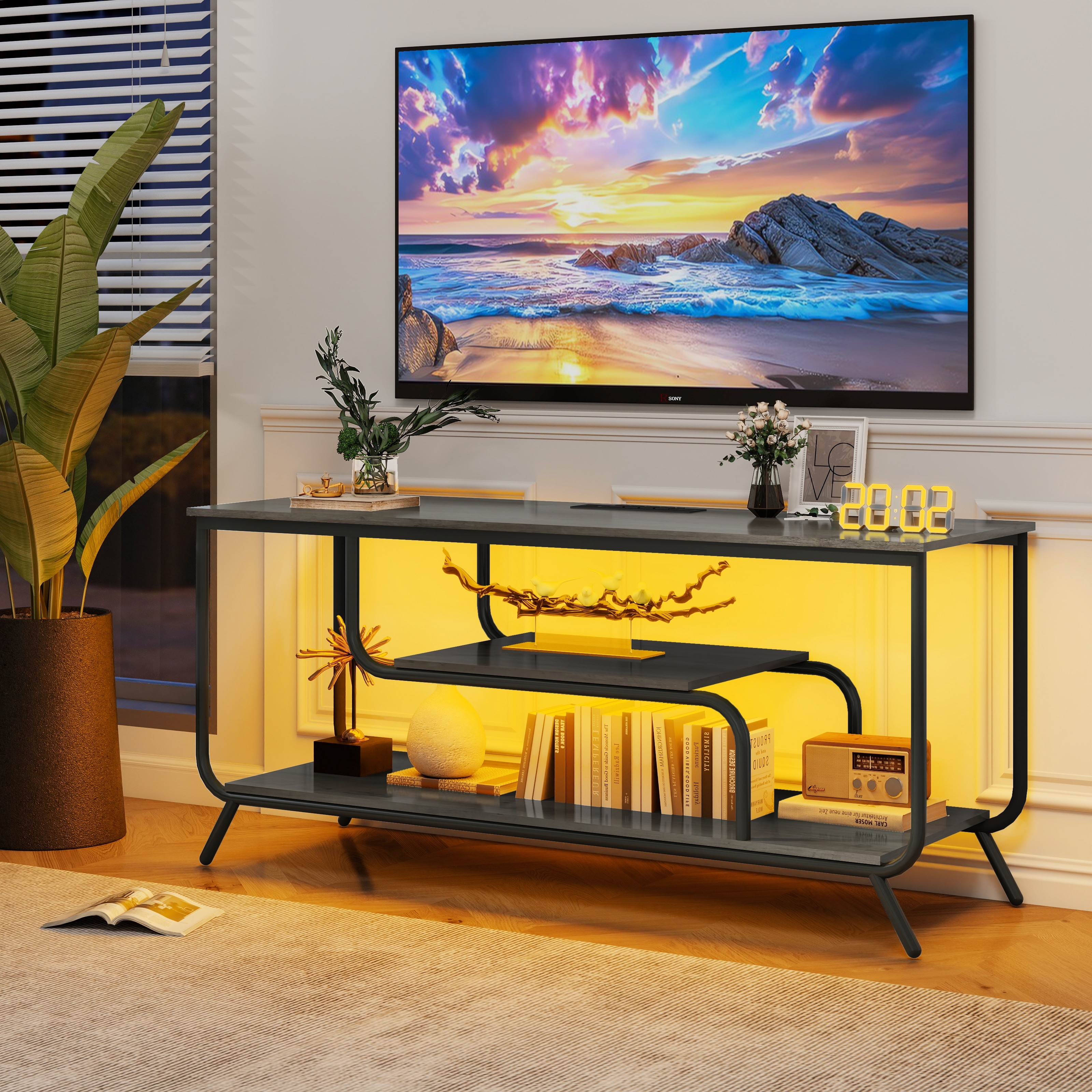 Simple TV stand with LED Mood Lighting & USB Ports for TVs Up To 55"