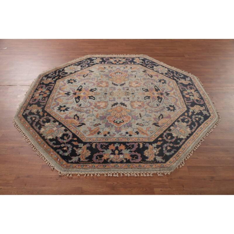 Light Blue Heriz Serapi Octagon Area Rug Wool Carpet - 5'11"x 5'11"