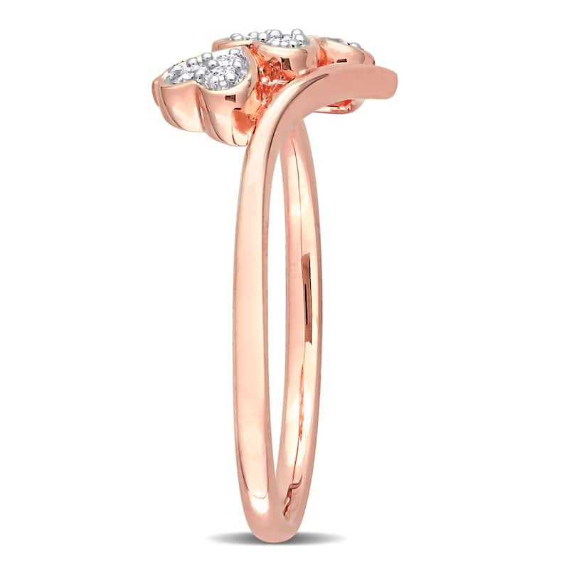 Miadora 1/10ct TDW Diamond Triple Heart Promise Ring in Rose Plated Sterling Silver