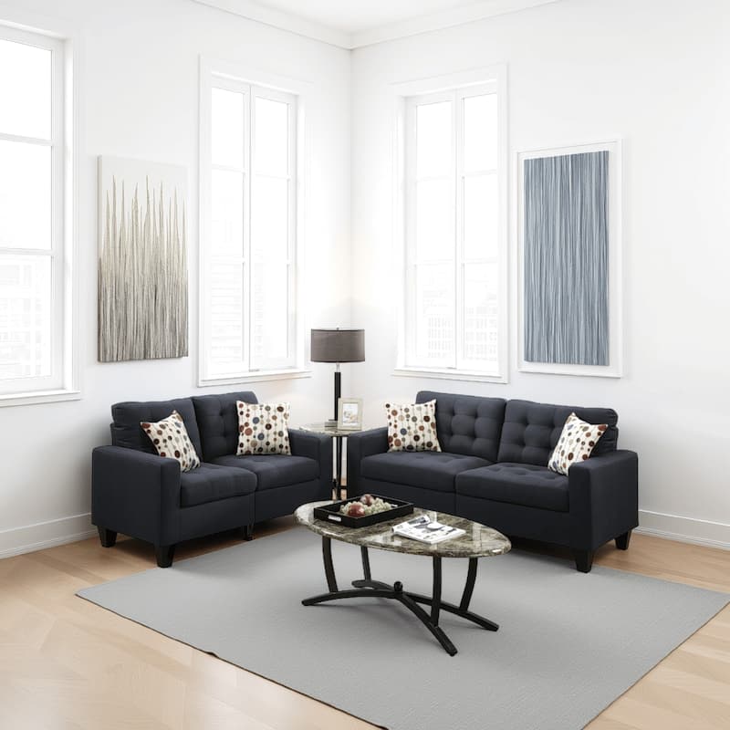 Linen Fabric 2 Pieces Sofa Set In Dark Gray