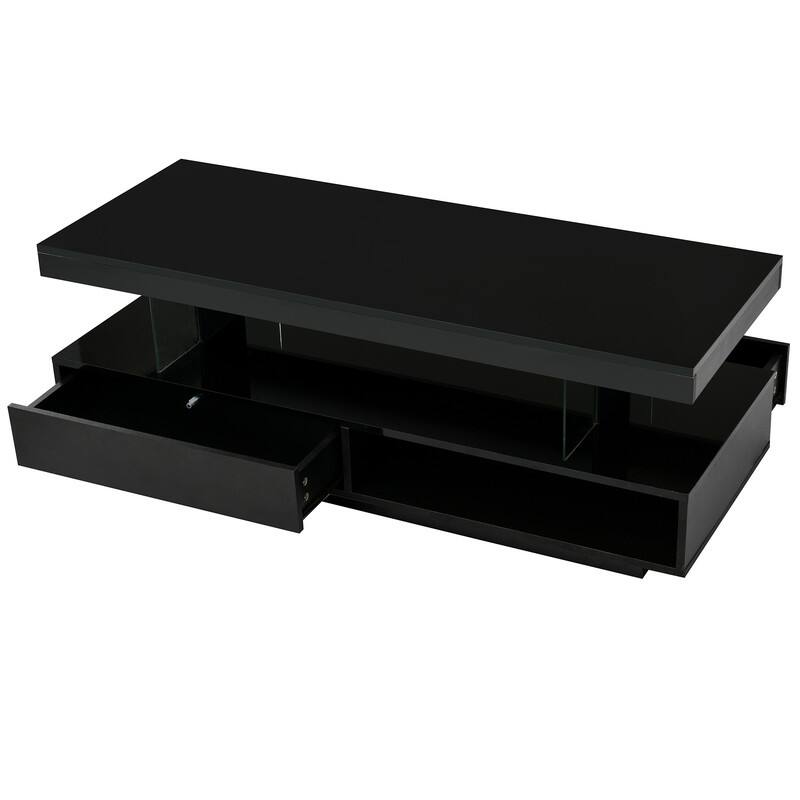 Modern Coffee Table with 2 Drawers and Display Shelves and LED Lights