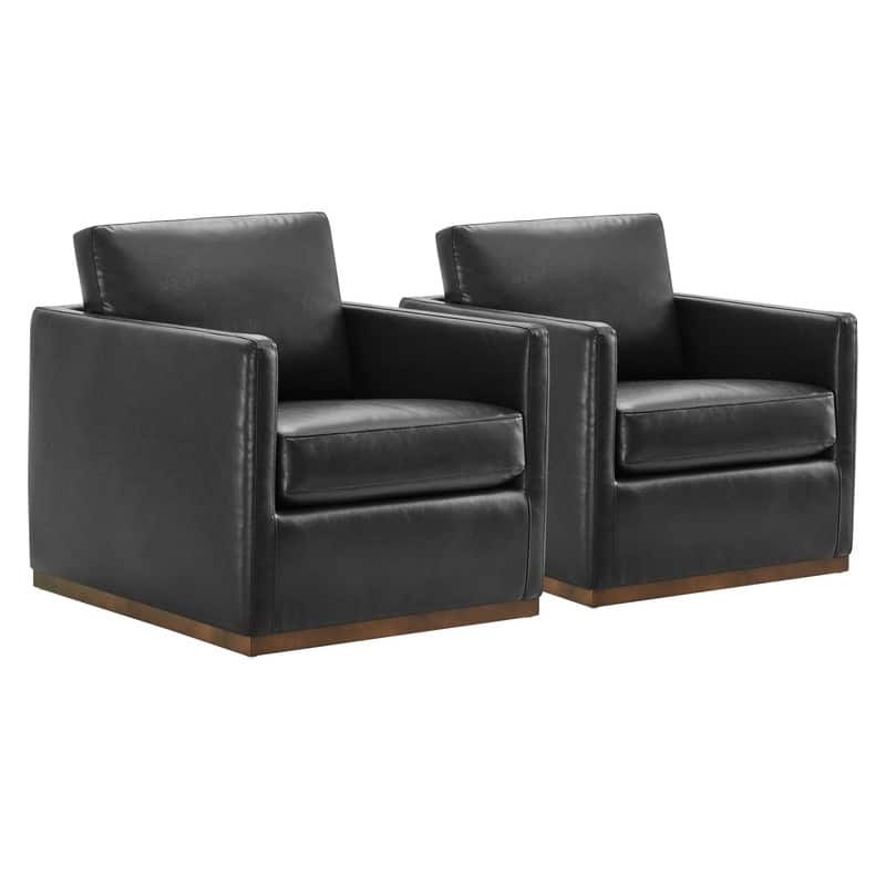Spruce & Spring Shane Modern Swivel Accent Arm Chair - Set of 2 - Black-Faux Leather