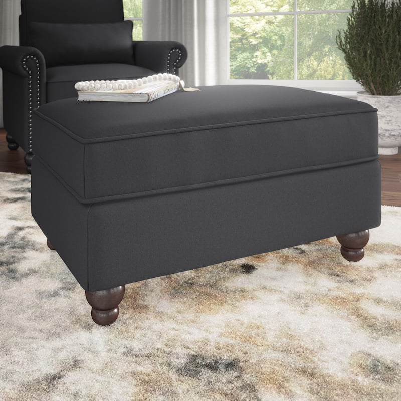 Bush Furniture Coventry Large Upholstered Storage Ottoman - Charcoal Gray Herringbone