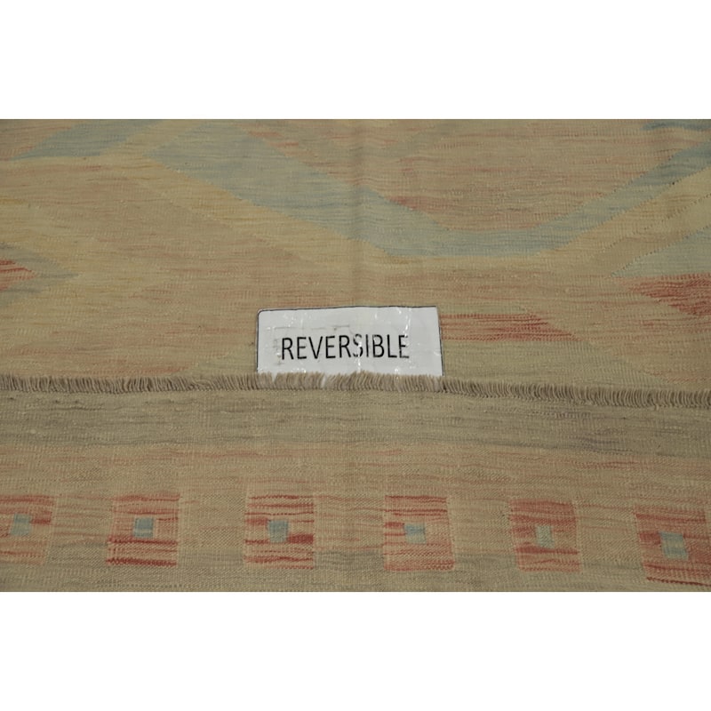 Hand Woven Oriental 100% Wool Carpet Southwestern Tribal Beige & Ivories Kilim Area Rug - 9' 8'' X 6' 8''