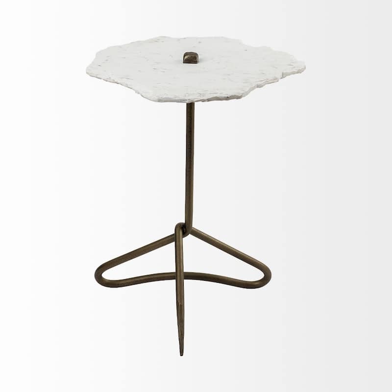 23-Inch Gold and White Marble End Table with Sturdy Iron Base - 19" x 19" x 23"