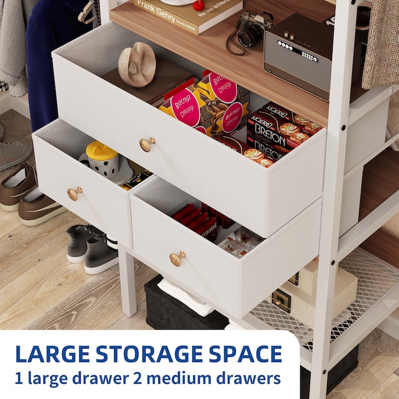 Moasis 70.8"-105"L Closet Storage Organizer with Shelves and 3 Expandable Hanger Rods