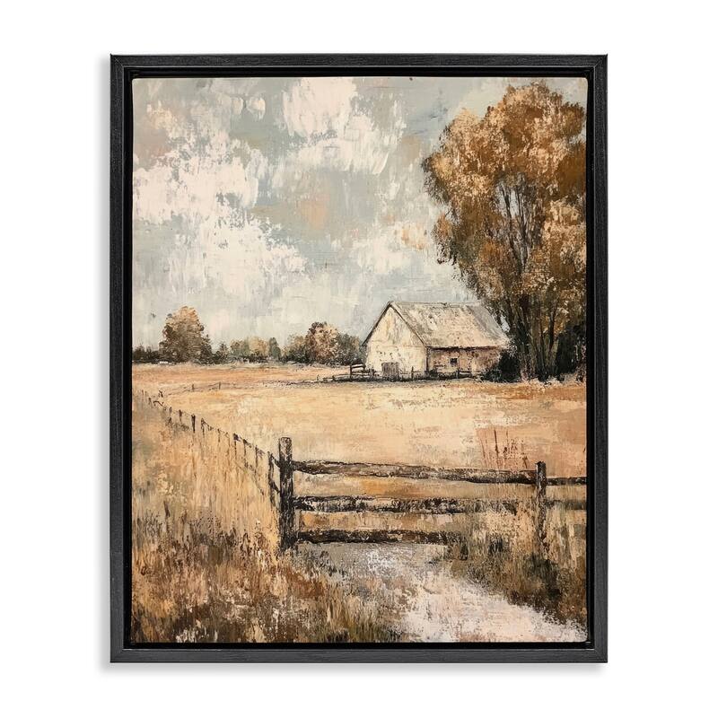 Stupell Fenced In Farm View Framed Floater Canvas Wall Art Design By Petal Prints Design - 25 x 31 - Black